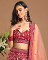 Mohey Women Georgette Wine Red Lehenga