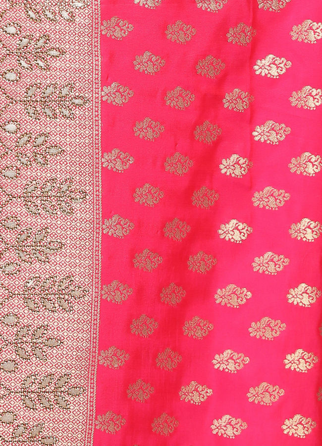 Mohey Women Rani Pink Bridal Saree With Mirror Border