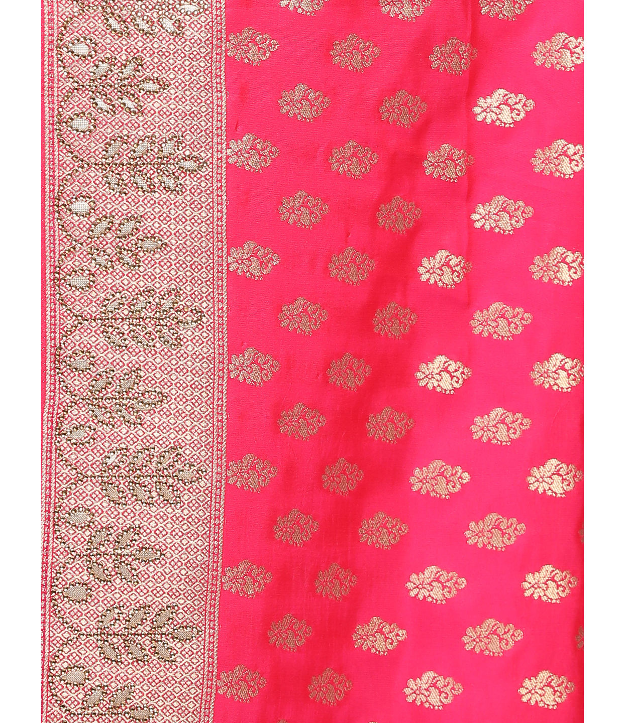 Mohey Women Rani Pink Bridal Saree With Mirror Border