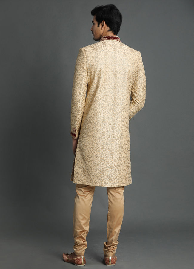 Aristocratic Fawn Color Sherwani Suit image number 3