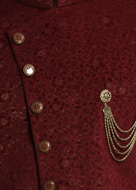 Manyavar Men Suave Maroon Indo Western Set