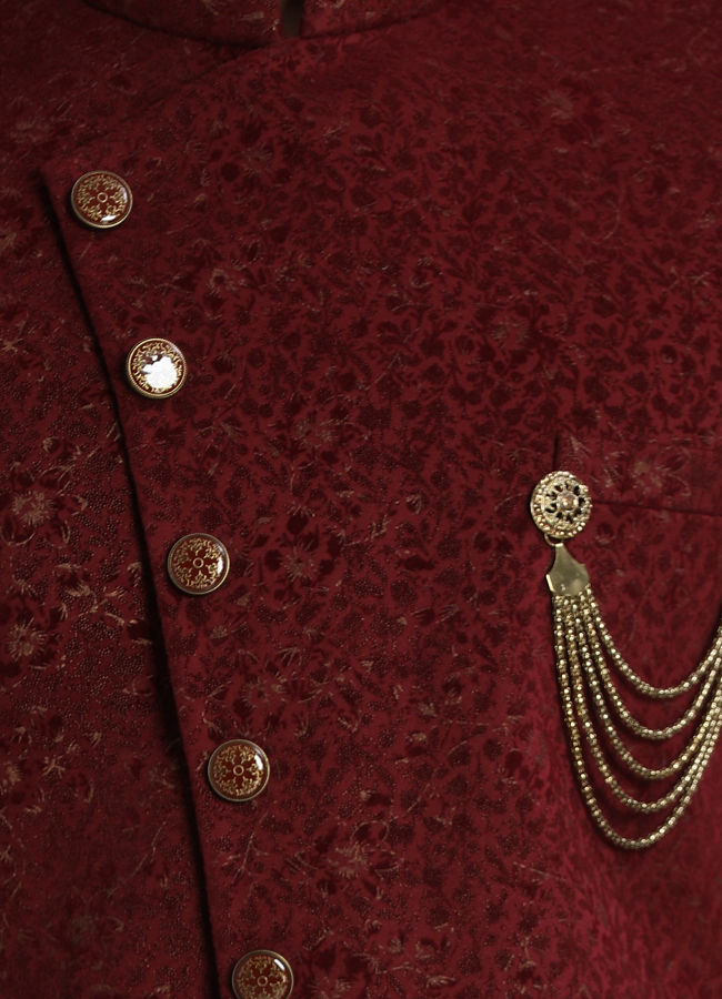 Manyavar Men Suave Maroon Indo Western Set