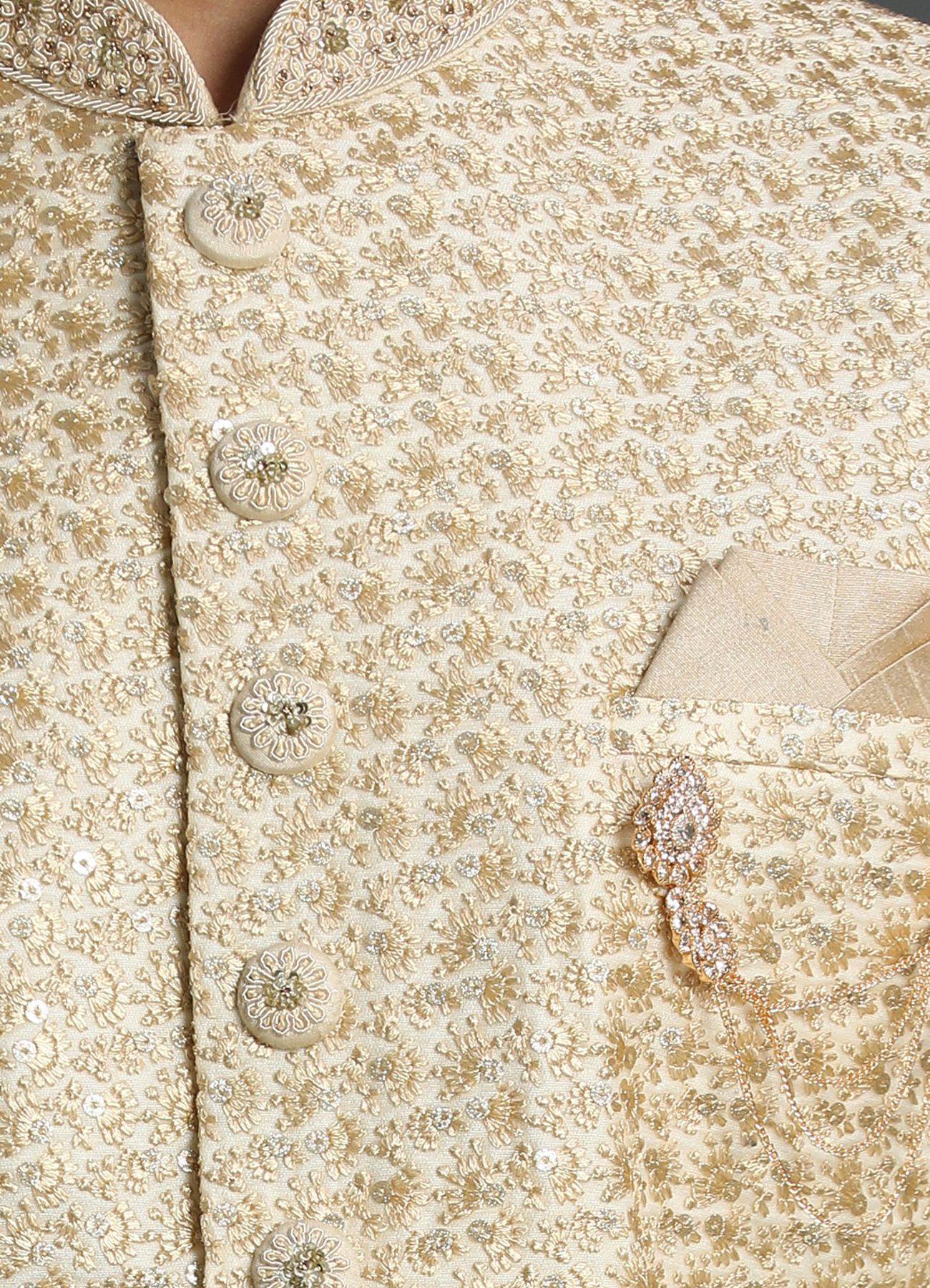 Manyavar Men Biscuit Color Indian Sherwani