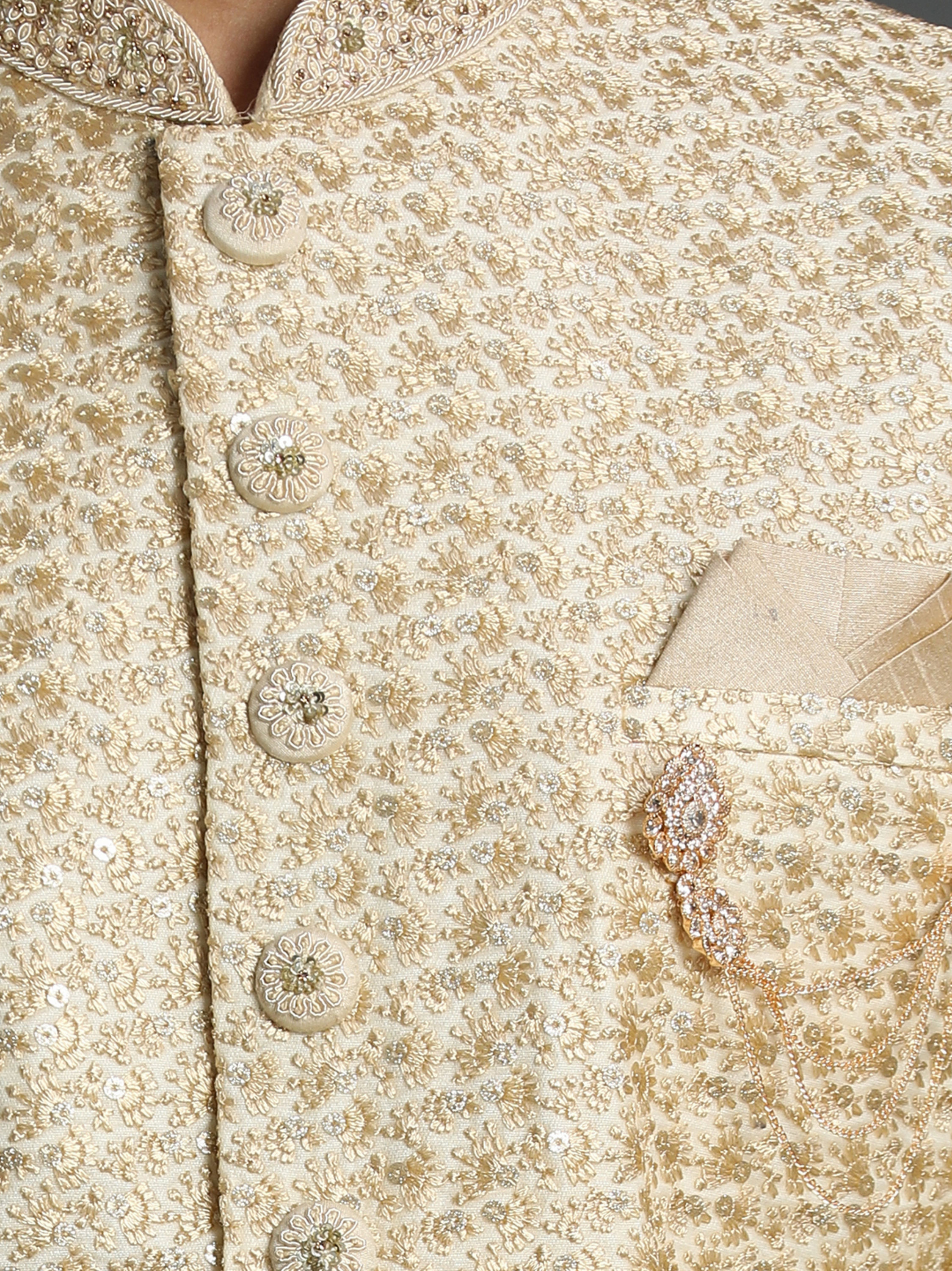 Manyavar Men Biscuit Color Indian Sherwani