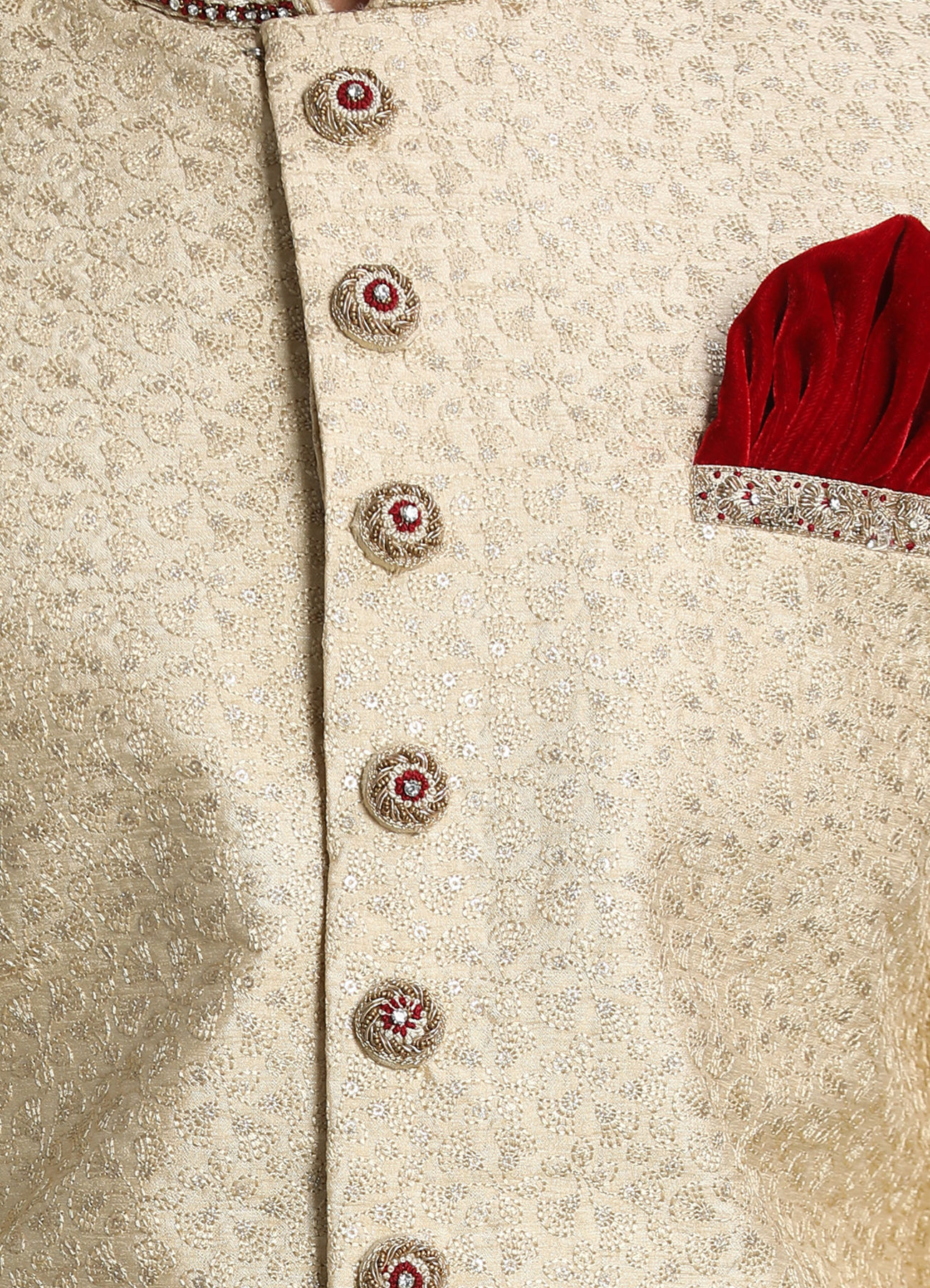 Manyavar Men Beige Sherwani Suit With Bold Zardozi Work