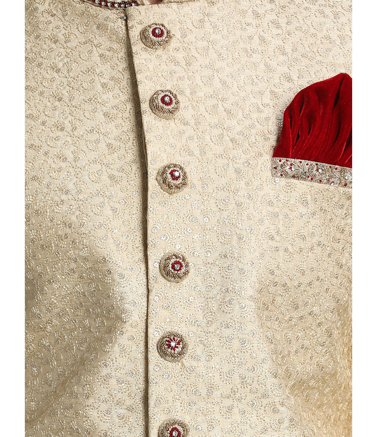 Manyavar Men Beige Sherwani Suit With Bold Zardozi Work