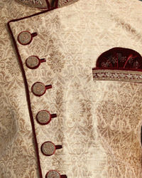 Manyavar Men Fawn Embellished Designer Wedding Sherwani