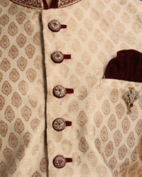 Manyavar Men Opulent Fawn Jacquard Sherwani