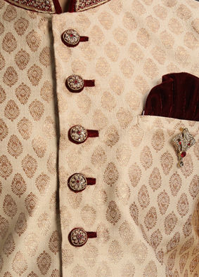 Manyavar Men Opulent Fawn Jacquard Sherwani