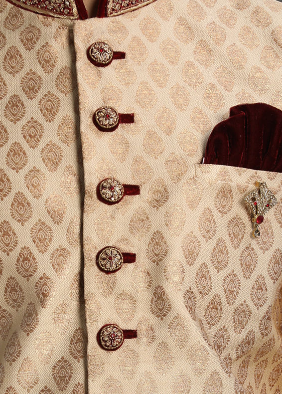 Manyavar Men Opulent Fawn Jacquard Sherwani