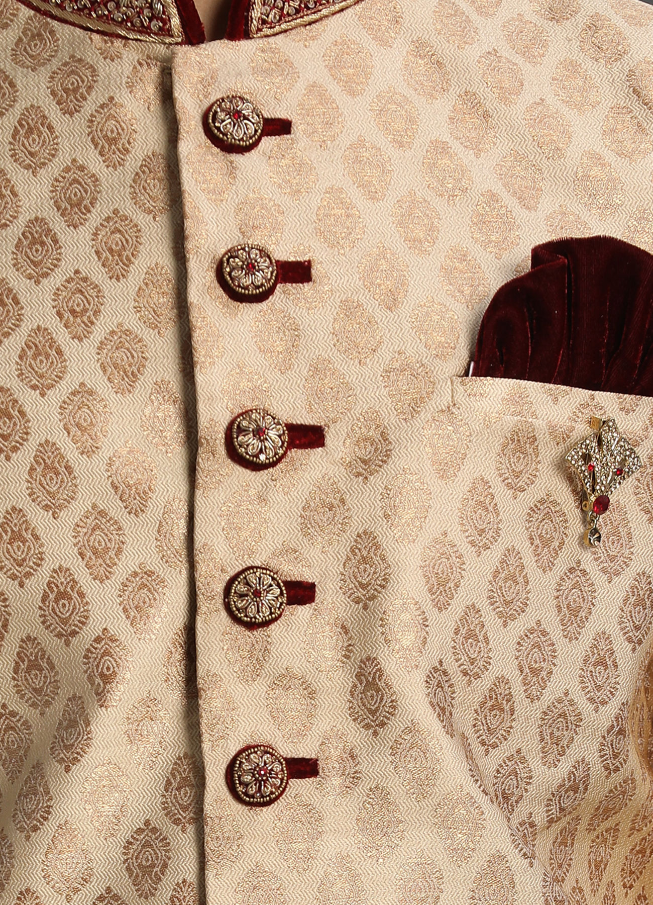 Manyavar Men Opulent Fawn Jacquard Sherwani