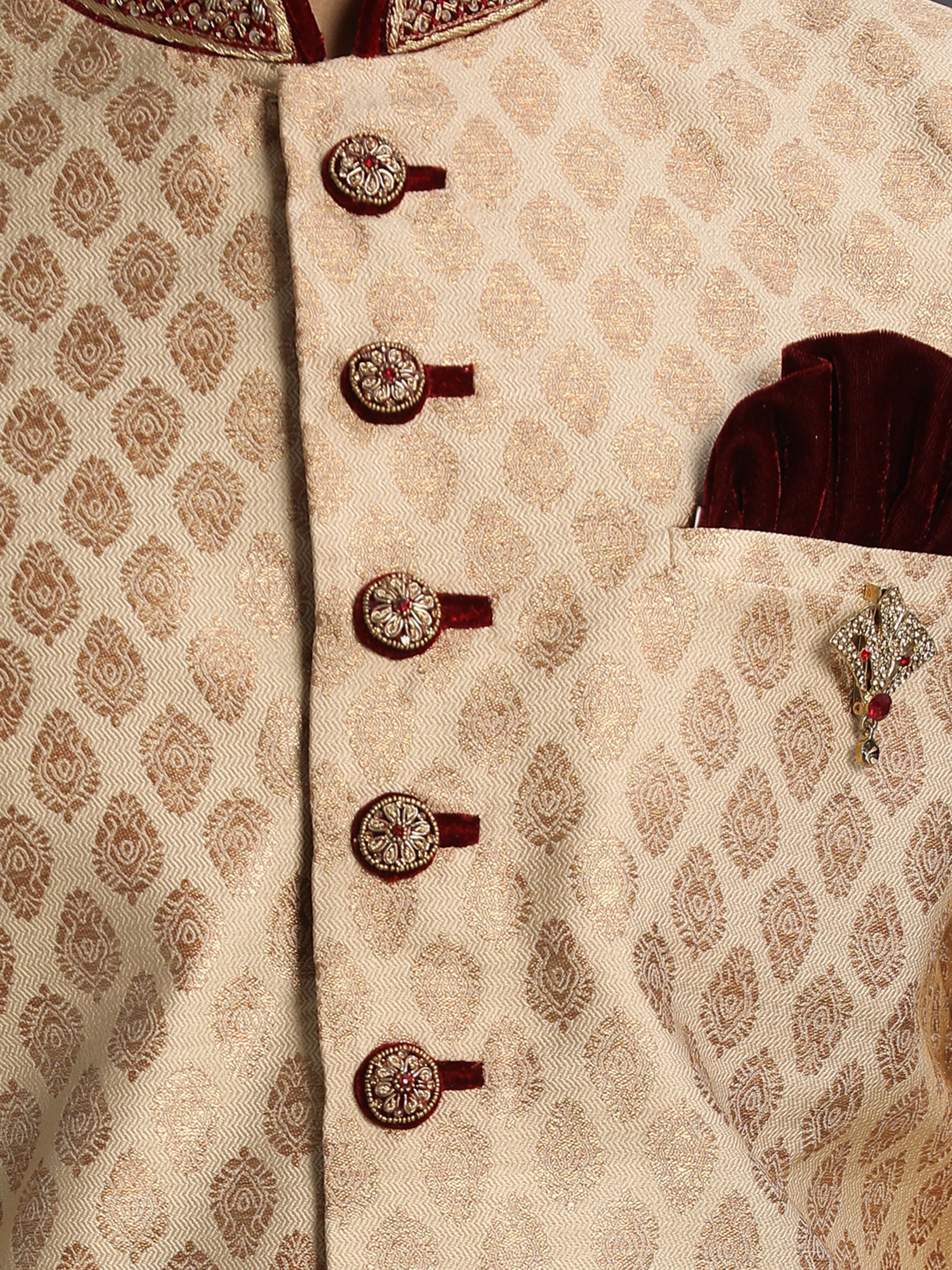 Manyavar Men Opulent Fawn Jacquard Sherwani