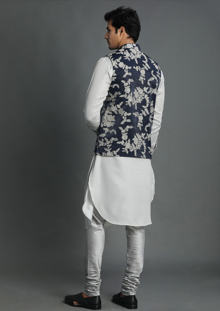Twamev Men Elegant Blue Kurta Jacket Set
