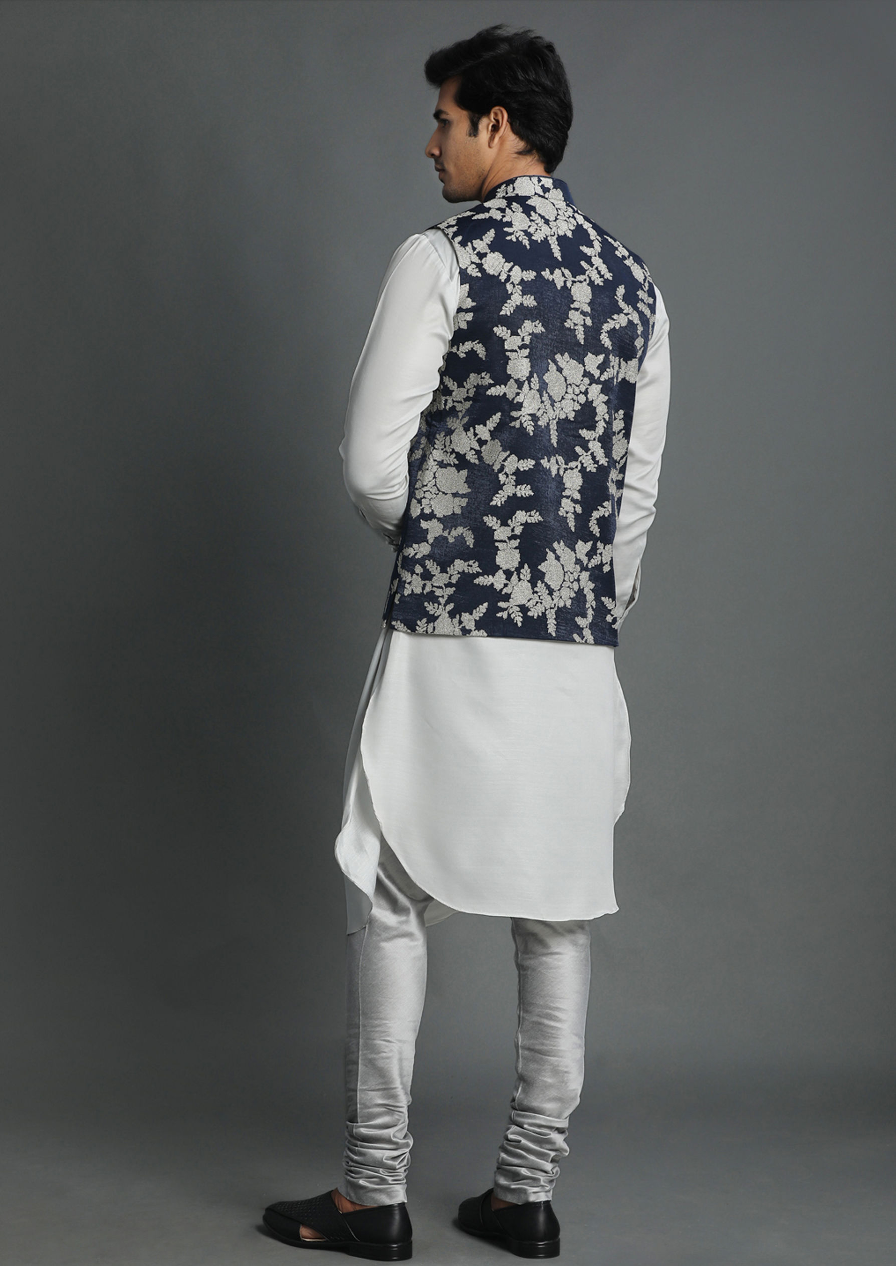 Twamev Men Elegant Blue Kurta Jacket Set