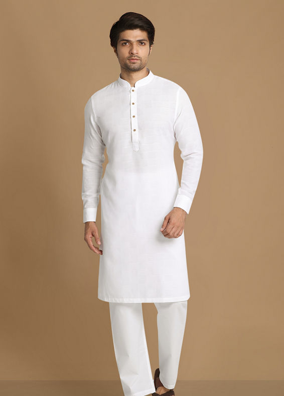 Manyavar Men Summer Essential White Kurta