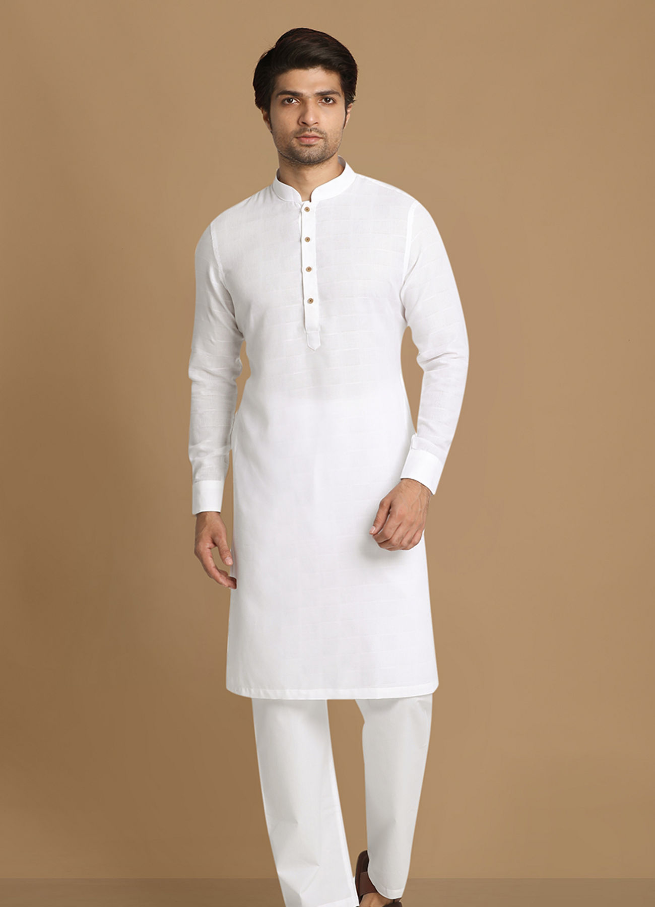 Manyavar Men Summer Essential White Kurta