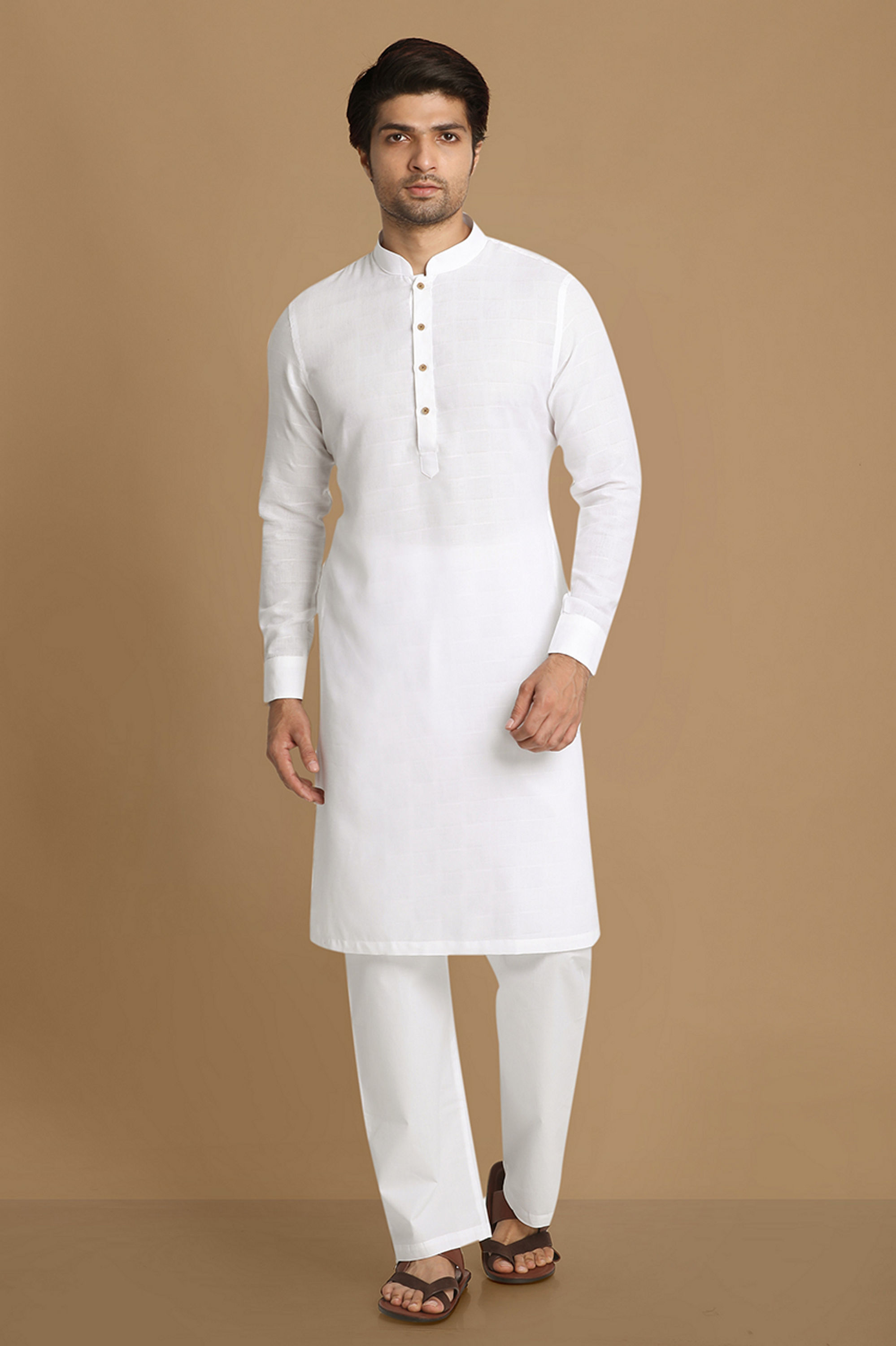 Manyavar Men Summer Essential White Kurta