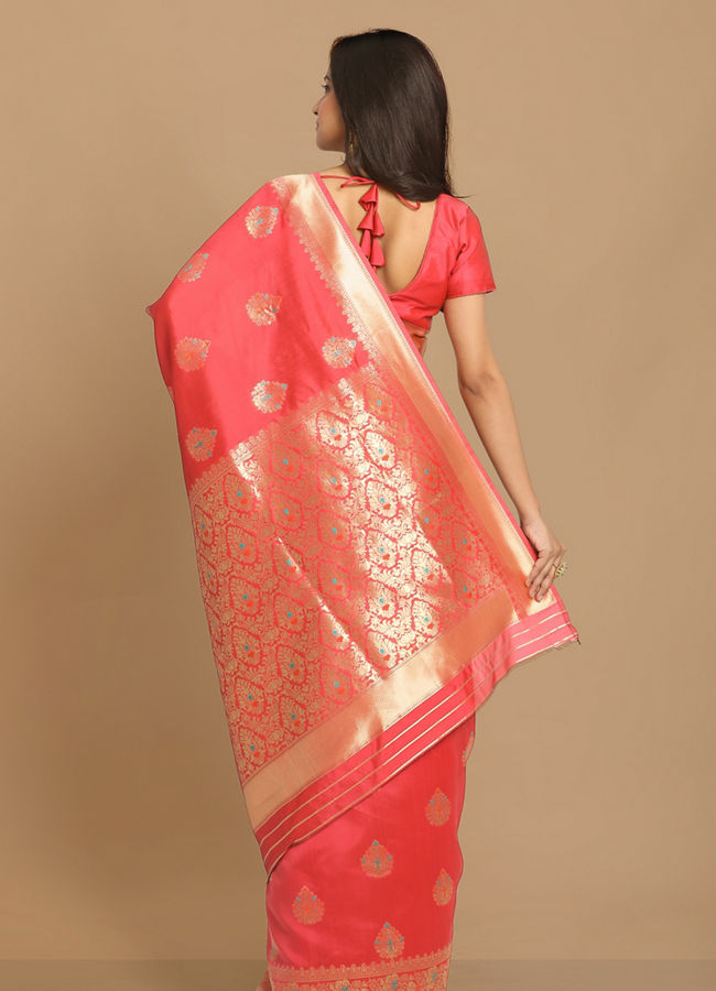 alt message - Mohey Women Pink Weaved Saree image number 3