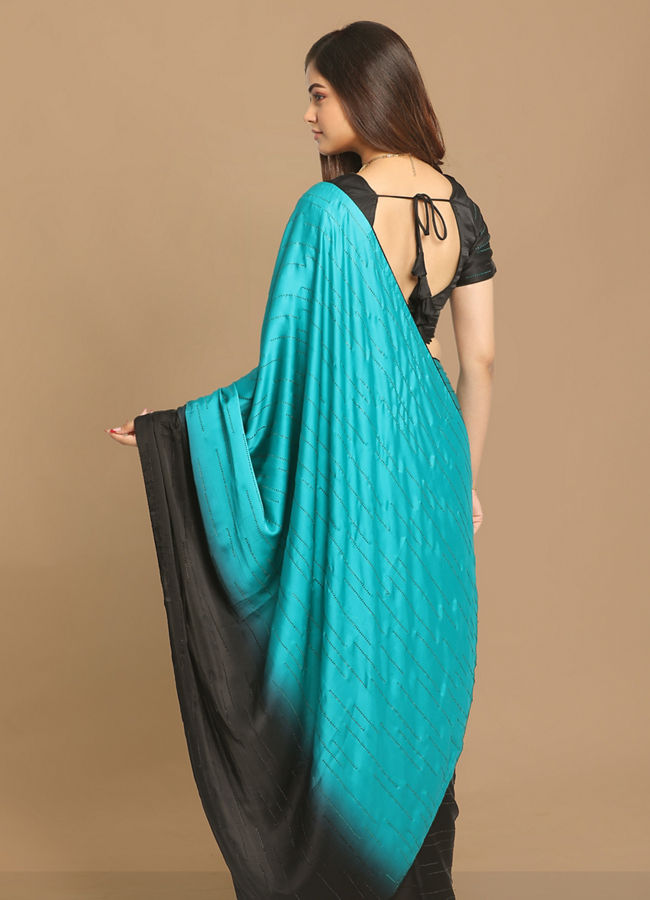 Mohey Women Light Blue And Black Combination Saree