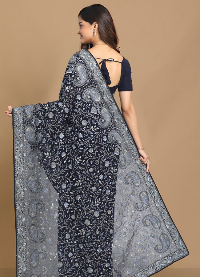 Mohey Women Luxurious Dark Blue Saree