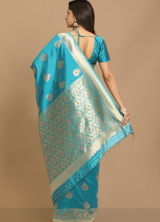 alt message - Mohey Women Dreamy Blue Saree image number 3