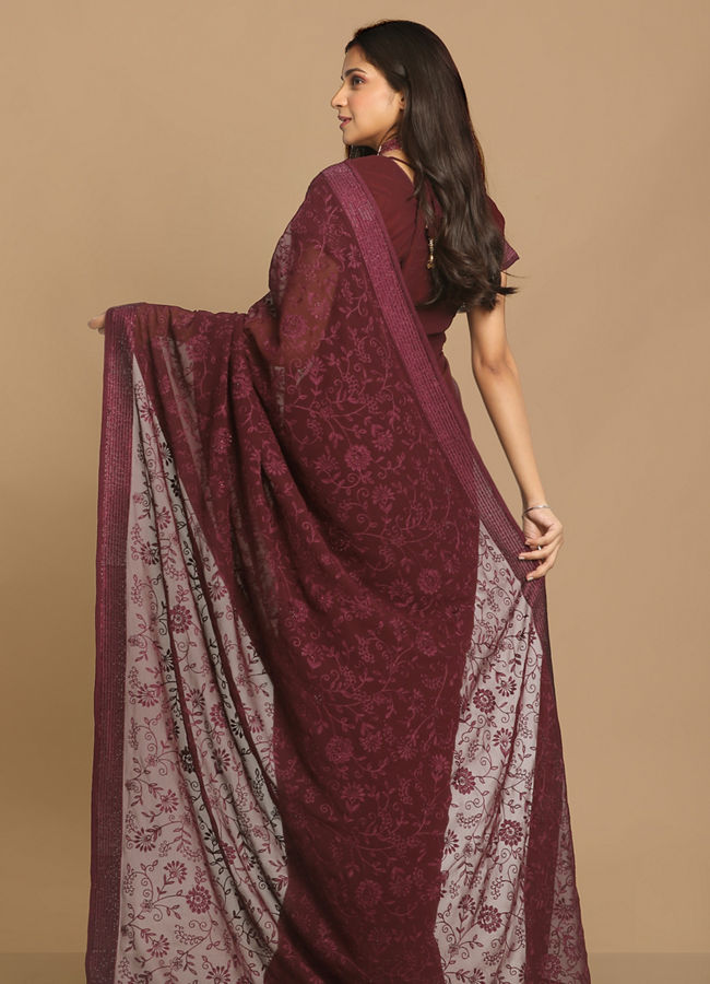 Mohey Women Coveted Wine Saree