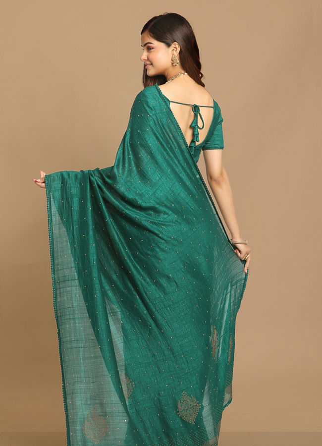 alt message - Mohey Women Decadent Dark Green Saree image number 3