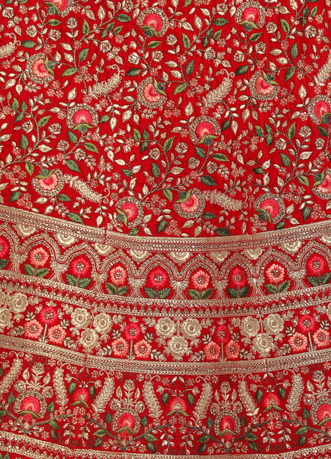 Mohey Women Red Floral Embroidered Bridal Lehenga