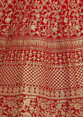 Red Zari Embroidered Lehenga image number 4