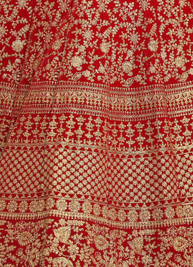 Red Zari Embroidered Lehenga image number 4