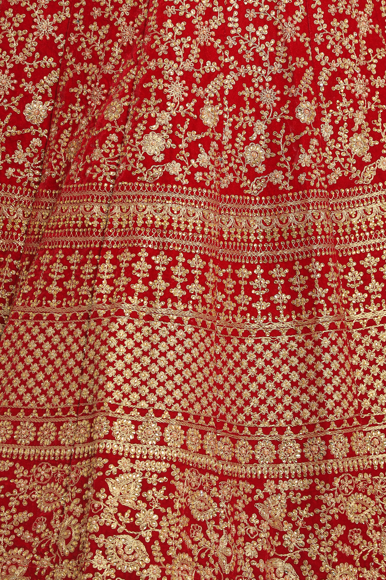 Red Zari Embroidered Lehenga image number 4