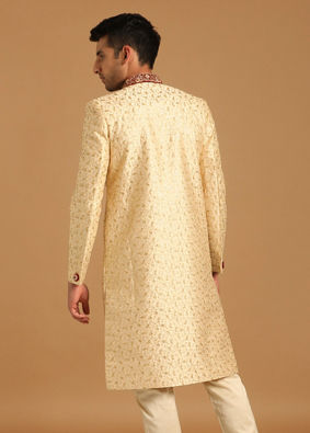 alt message - Manyavar Men Minimalist Light Beige Sherwani image number 2