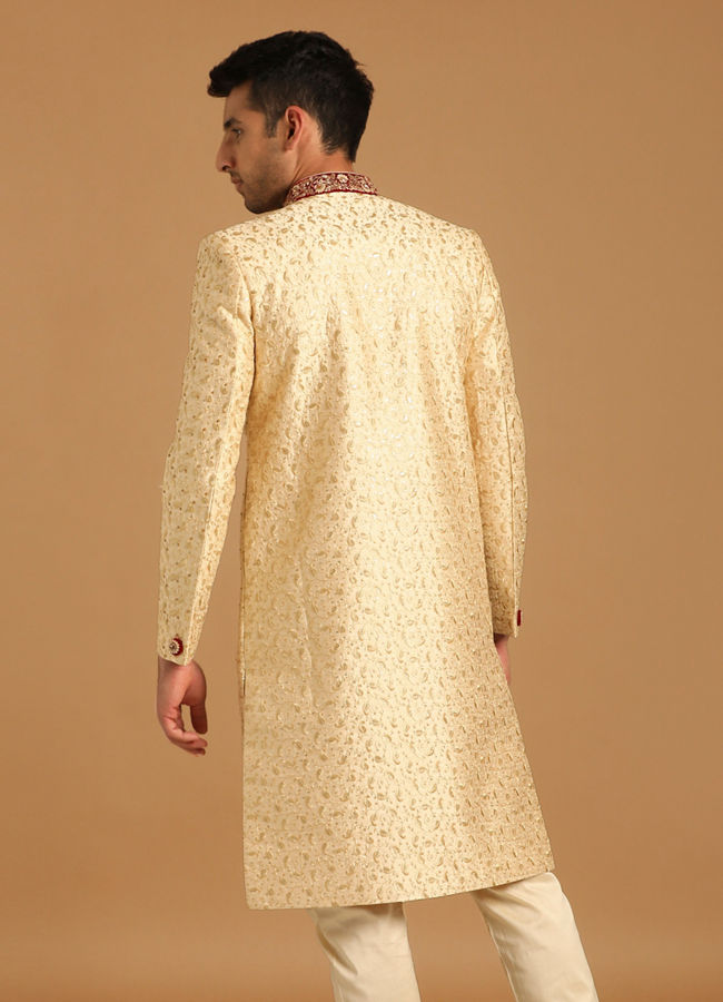 Manyavar Men Minimalist Light Beige Sherwani