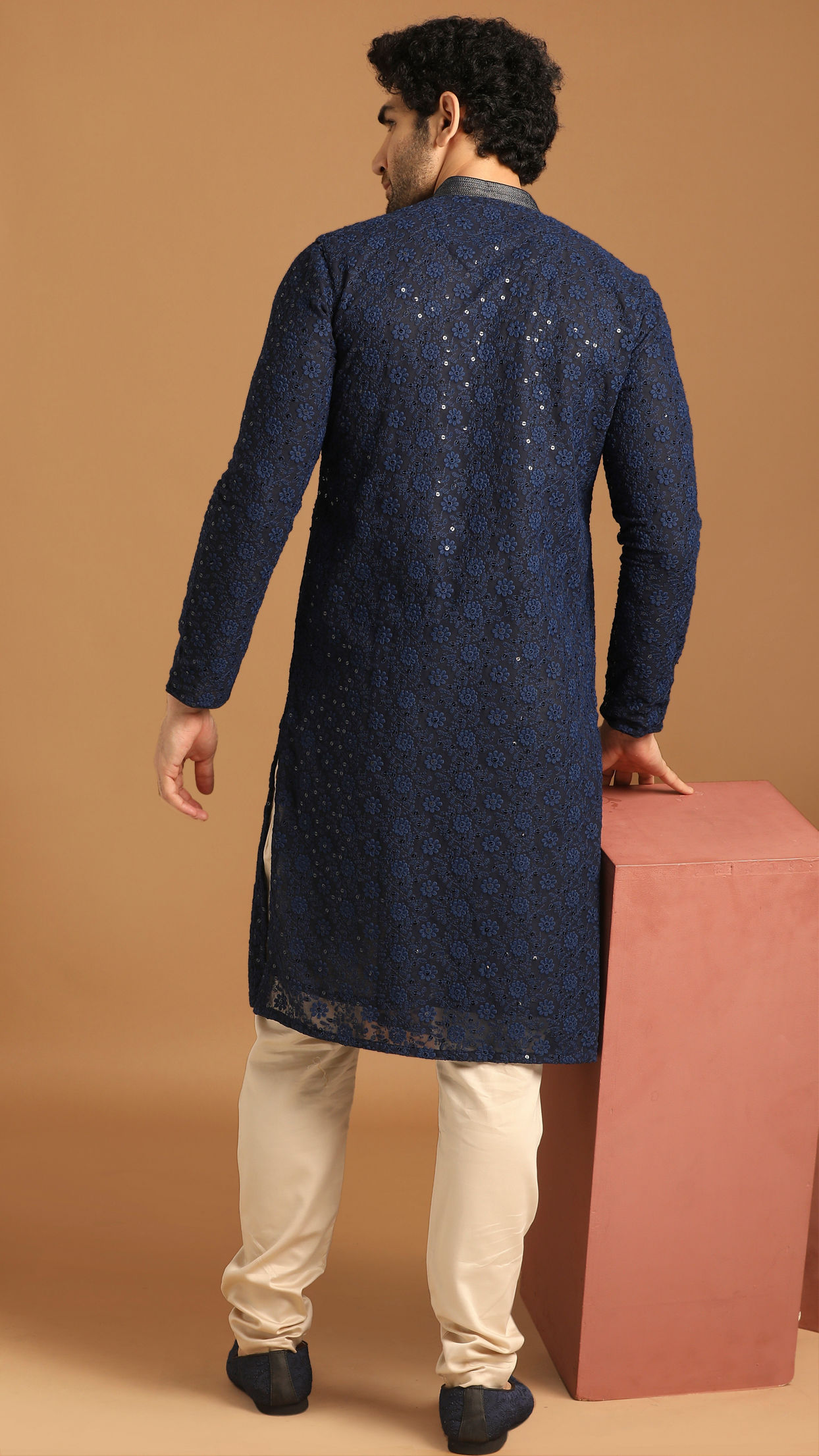 Manyavar Men Blue Georgette Kurta Set