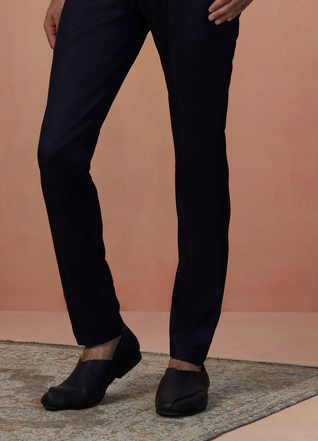 Manyavar Men Dark Blue Self Weaved Bandhgala Indo Western