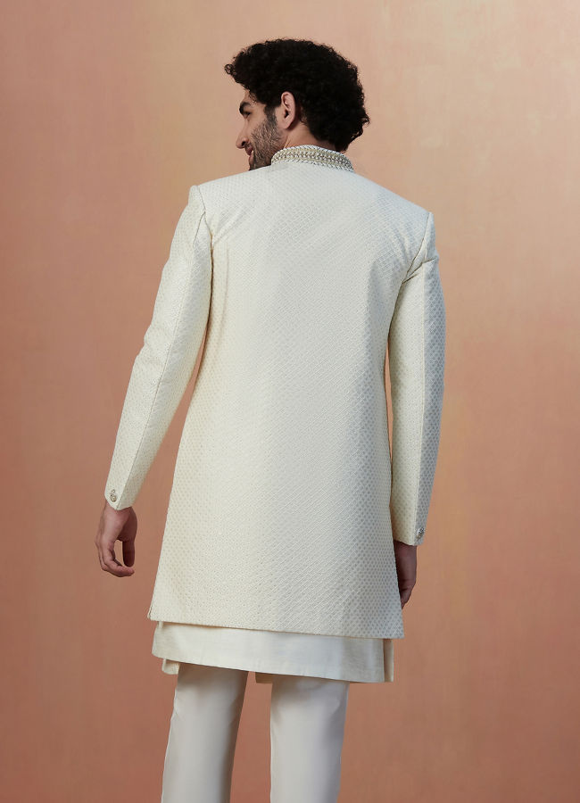 Manyavar Men Sesame White Indo Western image number 3