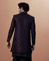 Manyavar Men Dark Blue And Maroon Self Design Draped Indo Western