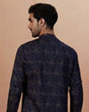 alt message - Manyavar Men Dark Navy Blue Floral Print Short Kurta image number 2