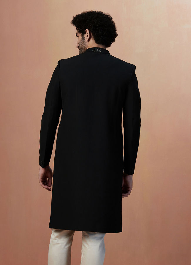 Manyavar Men Moss Green Self Design Sherwani