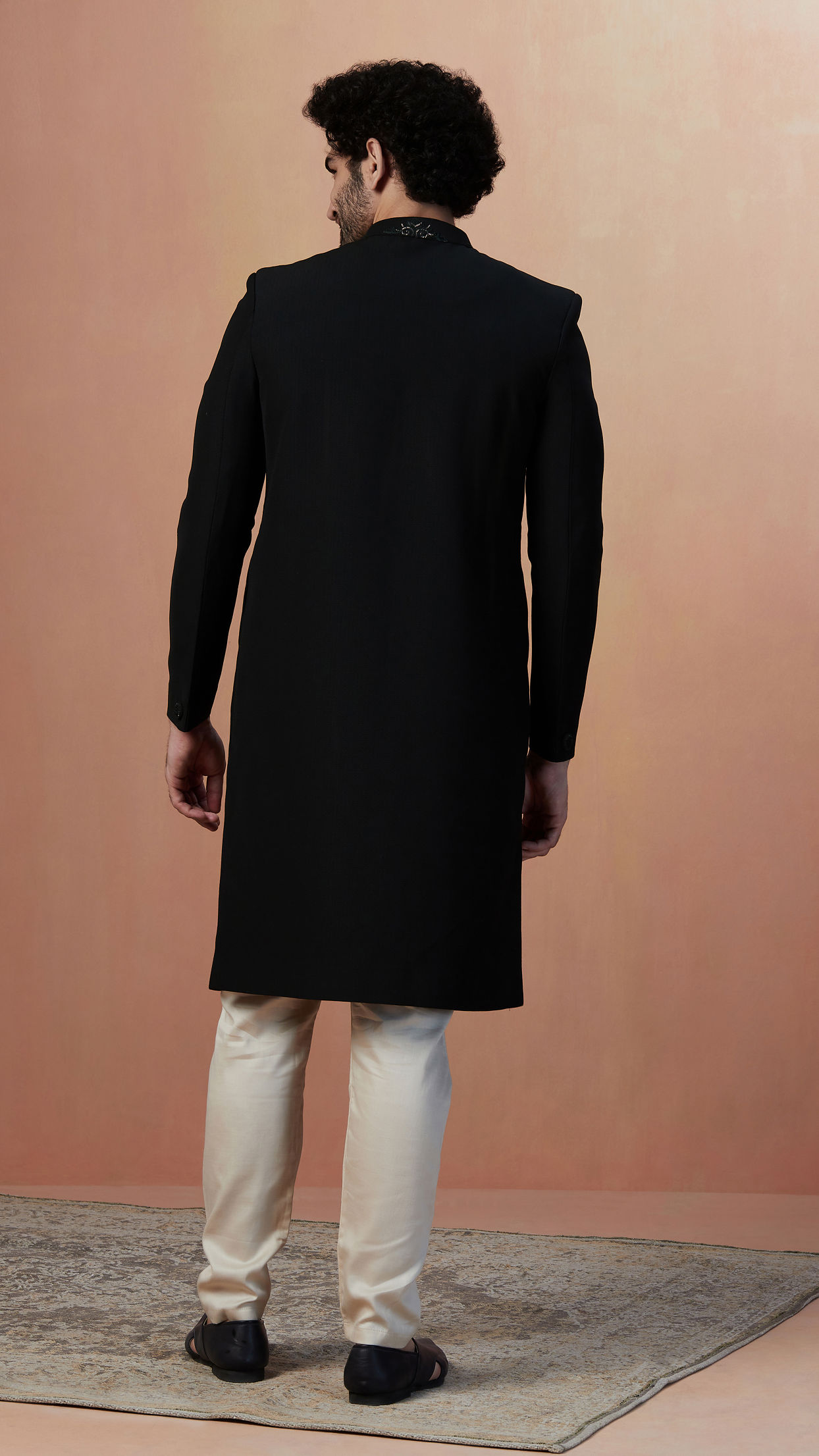 Manyavar Men Moss Green Self Design Sherwani