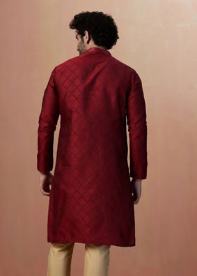 alt message - Manyavar Men Merlot Red Jacquard Kurta Pajama image number 4