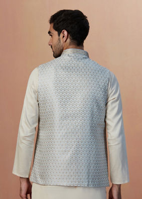 Manyavar Men Ash Grey Jacquard Jacket image number 2