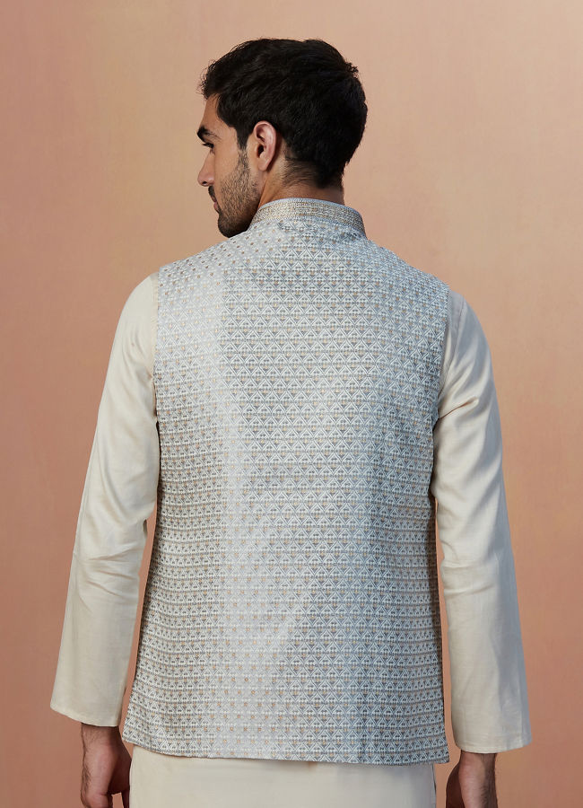 Manyavar Men Ash Grey Jacquard Jacket image number 2