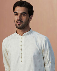 Manyavar Men White Self Printed Short Kurta