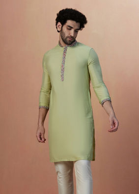 Manyavar Men Multicolored Jacket With Lime Green Kurta Set image number 2