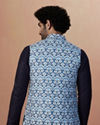 alt message - Manyavar Men Blue Printed Jacket image number 2