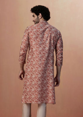 alt message - Manyavar Men Rust Brown Printed Kurta Pajama image number 4