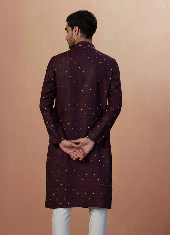 Manyavar Men Plum Booti Print Kurta Pajama