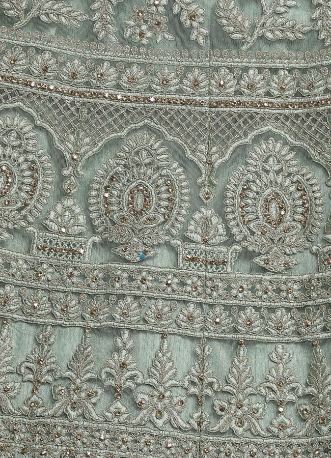 Mohey Women Pista Net Embroidered Bridal Lehenga