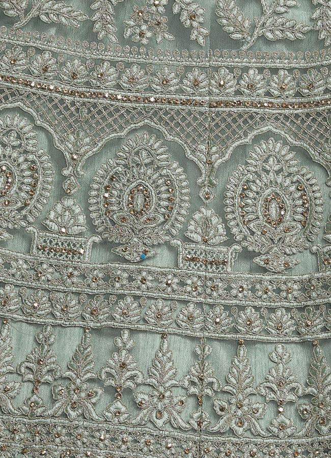 Pista Net Embroidered Lehenga image number 4